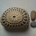 Folk Art, Table Decorations, Crochet Lace Stone, Original, Handmade, Mixed Media, Home Decor, Woodland, Golden Beige, Deep Gray Stone