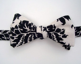 Boy's Bow Tie Black and Cream Damask Bowtie