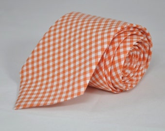 Men's Tie Orange Gingham Boy's or Men's Necktie