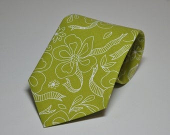 Mens Neckties Chartreuse Green Ribbon Floral