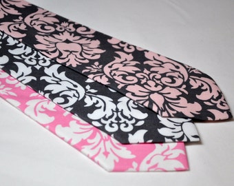 Men's Tie - Pink and Gray Neckties - Damask Ties for Your Wedding