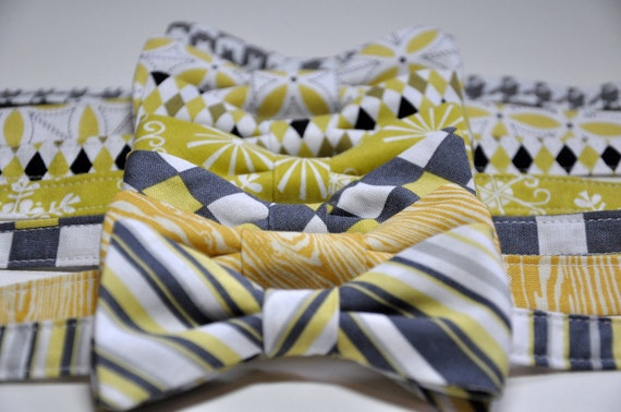 Boys Bow Ties Citron Yellow and Grey Holiday Toddler Bowties Baby Ties