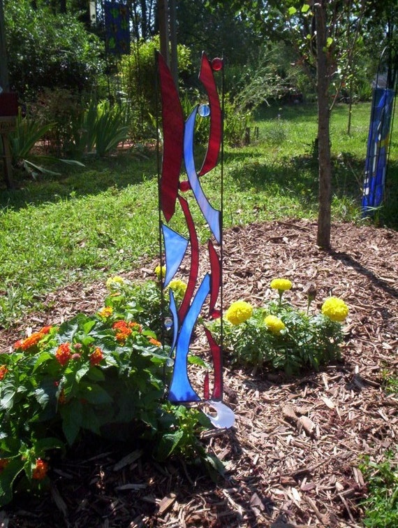 Cascade Stained Glass Garden Sculpture by FeralGlass on Etsy