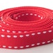Red grosgrain ribbon with white saddle stitches 1/2"