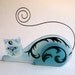 RESERVE listing for L Hare Photo Holder/Business Card Holder Fused Glass (Scrap Daddy Cat in Blue)