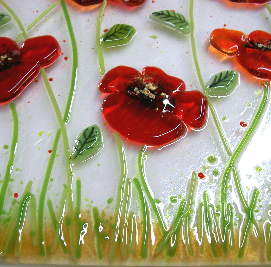 Poppy Picture in Fused Glass Art Glass Picture