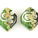 Handmade Artisan Organic Tribal Style Lampwork Green Black Orange Iris Raku Diagonal Glass Bead Pair SRA