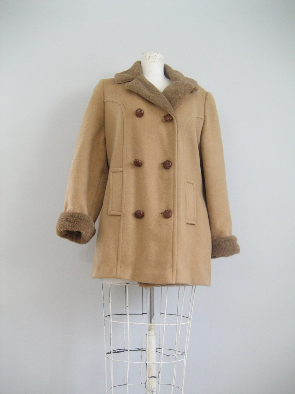 1970s camel wool pea coat m/l