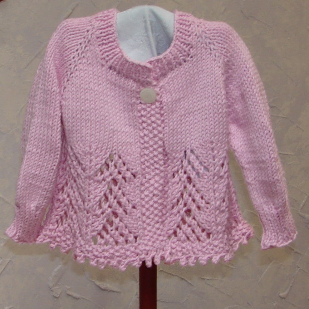 Pattern Hand Knit Lace Baby Girl Sweater Top Down Lace Knit
