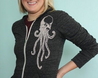 Womens Zip Hoodie - Skullopus Hooded Sweatshirt - Cthulu Skull Octopus Jacket