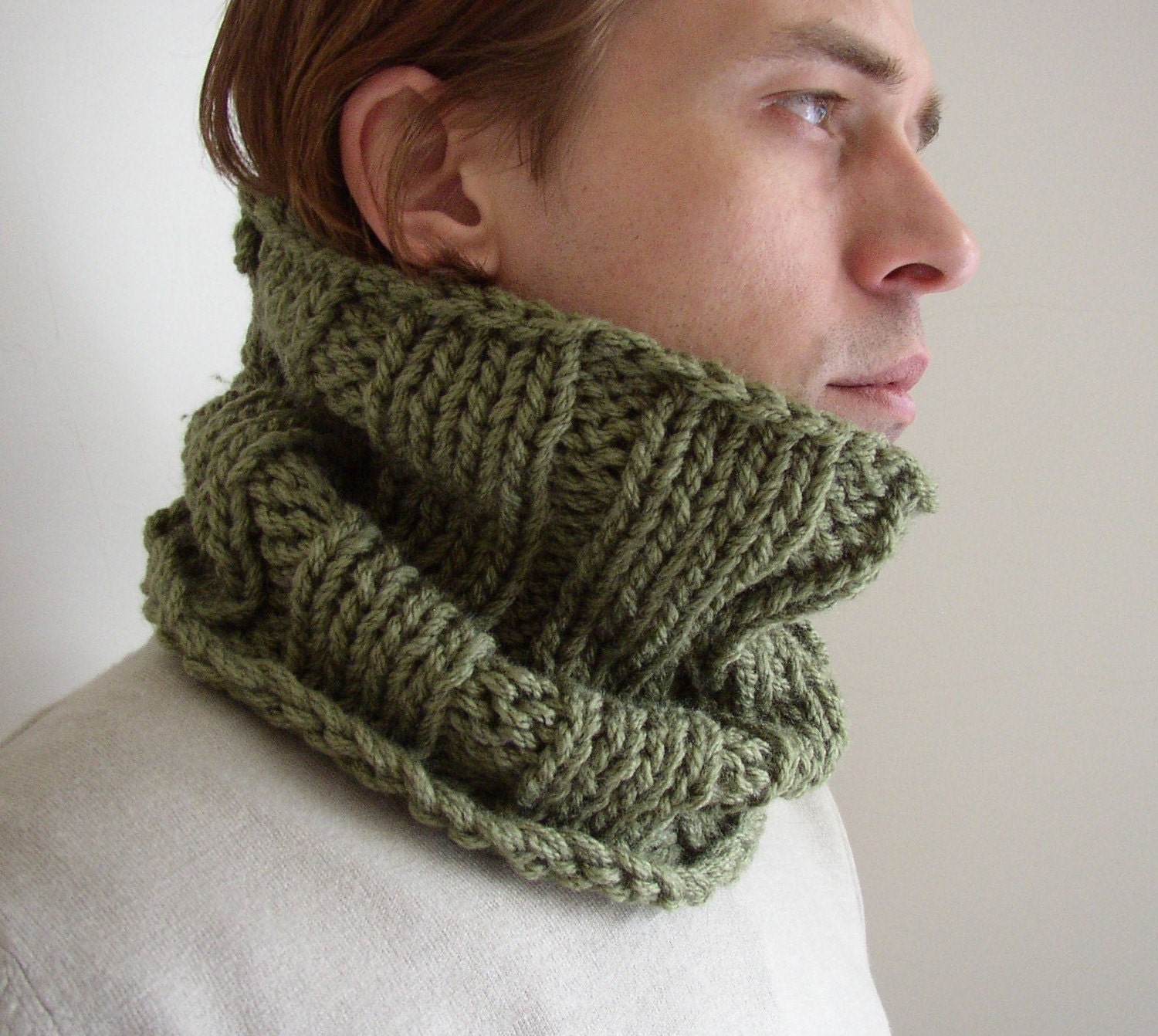 Olive Green Man cowl Mens Neckwarmer READY TO SHIP