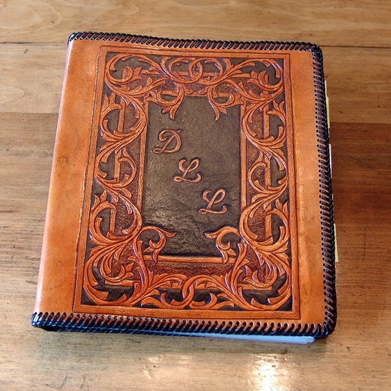 Items similar to Hand Tooled Leather 3Ring Binder (8.5 x 11 inch paper