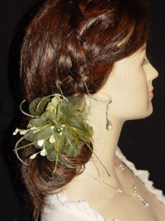 Hunter Green Silk and Organza Rose Flower by IslandGirlDesigns