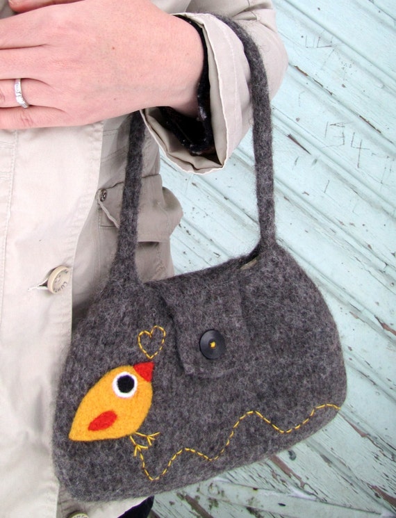 Felted bag purse wool pouch handbag hand knit by HandmadebyMia