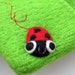 Felted bag pouch purse clutch green hand knit needle felted happy ladybug ladybird