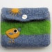 Felted bag wool pouch purse needle felted yellow bird birdie and sun