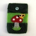 Felted bag purse green wool pouch cellphone cozy needle felt yellow little birdie and toadstool
