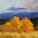 Landscape Oil Painting, Original Blue Mountain Art, Autumn, Orange, On Canvas, Small 5x7, Wall Decor, Golden Trees Scene, Western Landscape