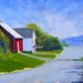 Landscape Oil Painting Original, Country Road, 8x10, Red House, Green Trees, Wall Decor