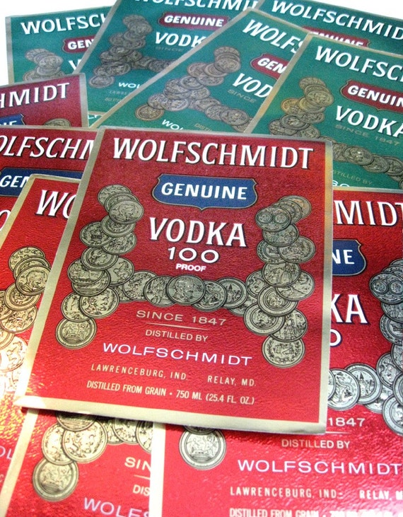 12 Vintage Liquor Bottle Labels Wolfschmidt Vodka