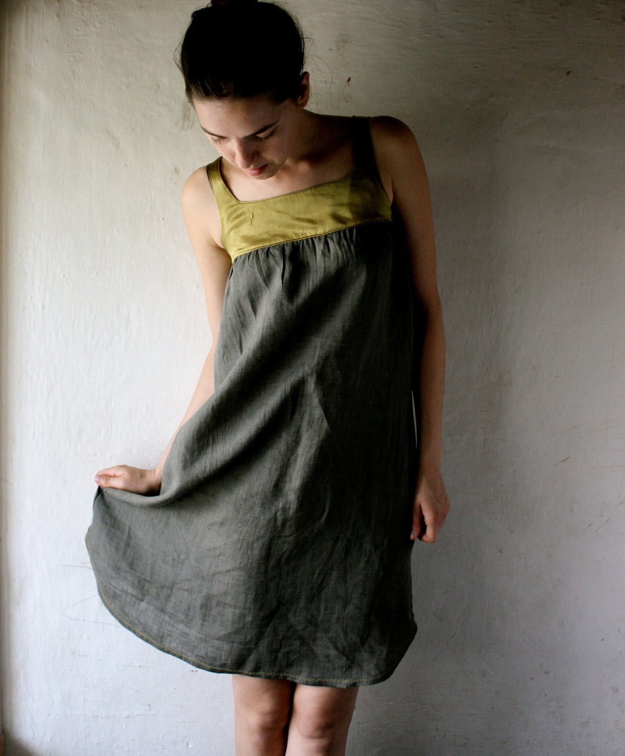 Saffron and Grey Linen silk Tunic Dress by larimeloom on Etsy
