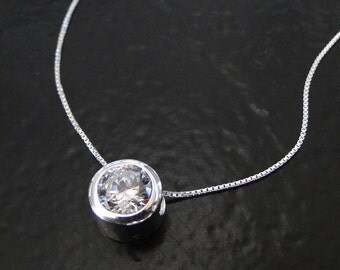 Diamond CZ Solitaire Necklace - Sterling Silver, As Seen On Kelly Ripa