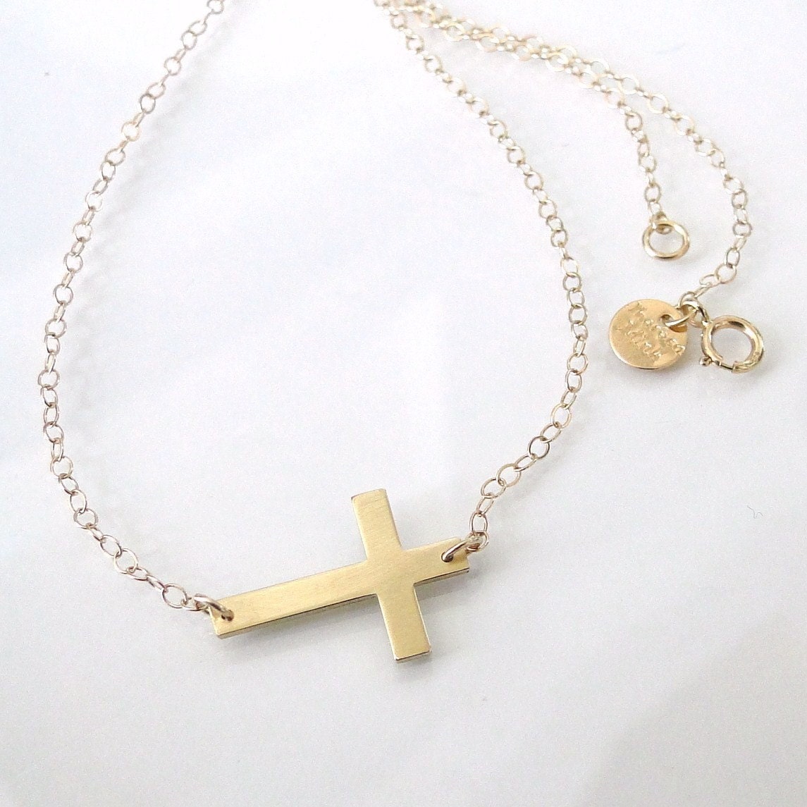 Sideways Cross Necklace Small 14K SOLID Yellow or White Gold