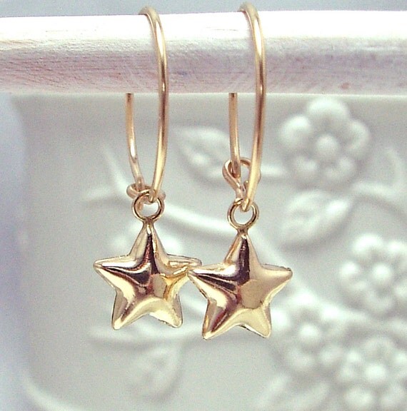 Gold Star Earrings Small Gold Hoop Earrings 14K Gold Fill