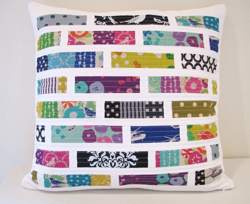 Modern Quilted Pillow Cover Echino Patchwork Tiles 20 x