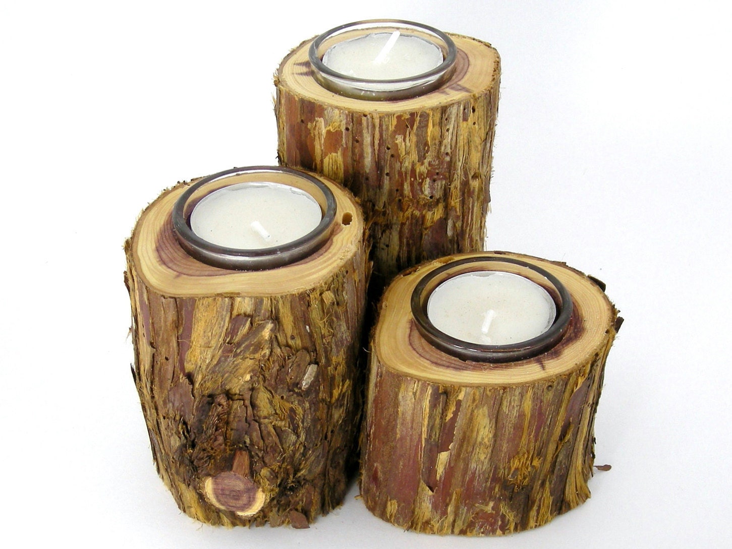 Rustic Cedar Candle Holders