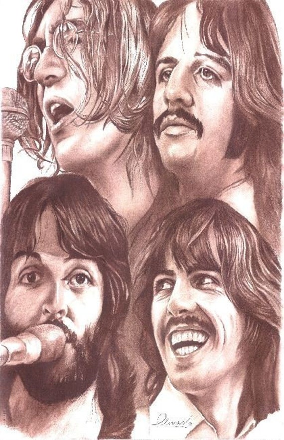 drawing of The Beatles by essenceofus on Etsy