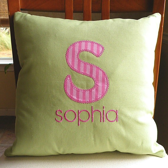 Items similar to Lime Green Monogrammed Pillow , Appliqued Pillow