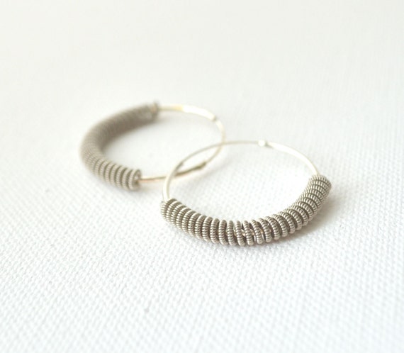 Sterling Silver Hoop Earrings : Guitar String