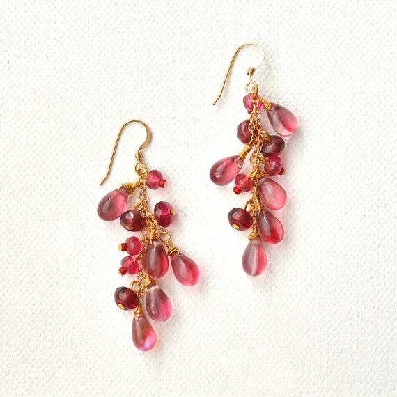 Clustered Dangle Earrings : Raspberry