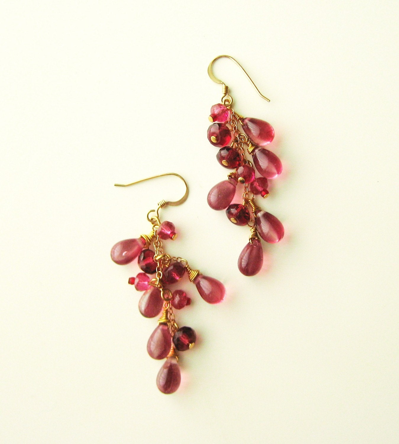 Clustered Dangle Earrings Raspberry