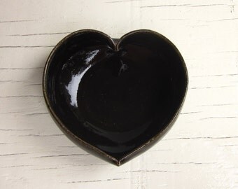 black pottery valentine's day heart dish - 3 1/2 inches
