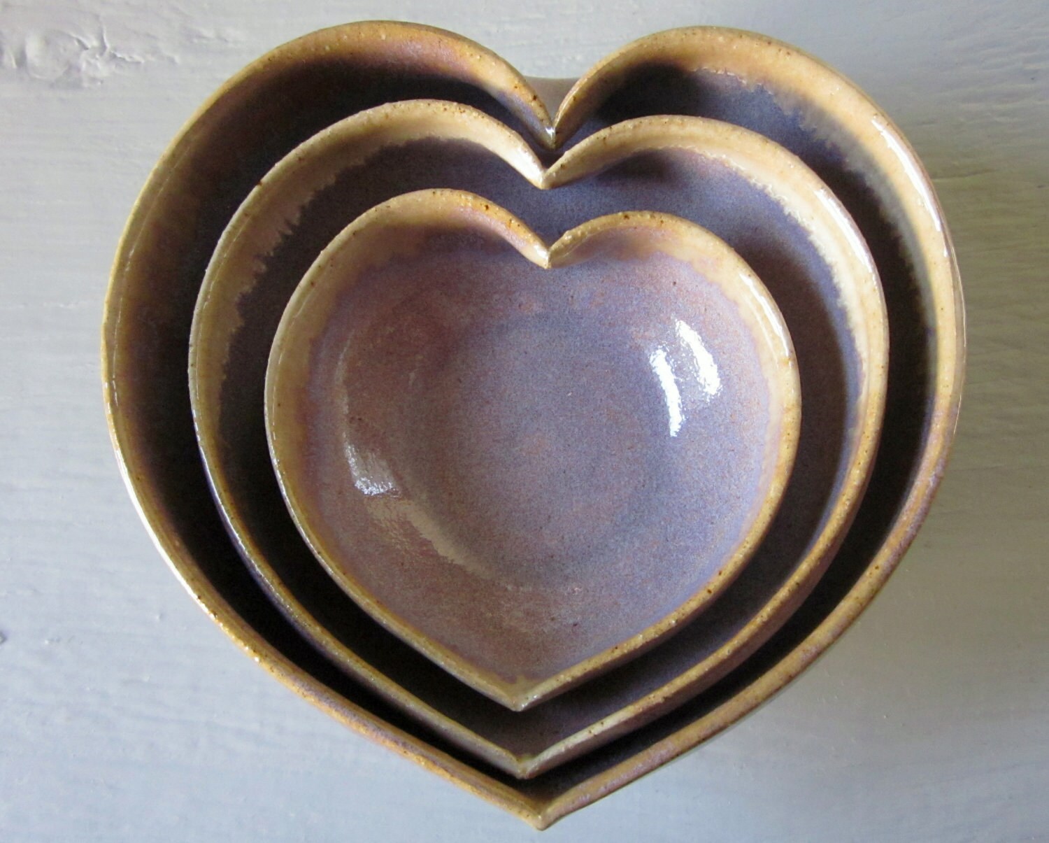 amethyst nesting heart shaped bowl set 4 inches