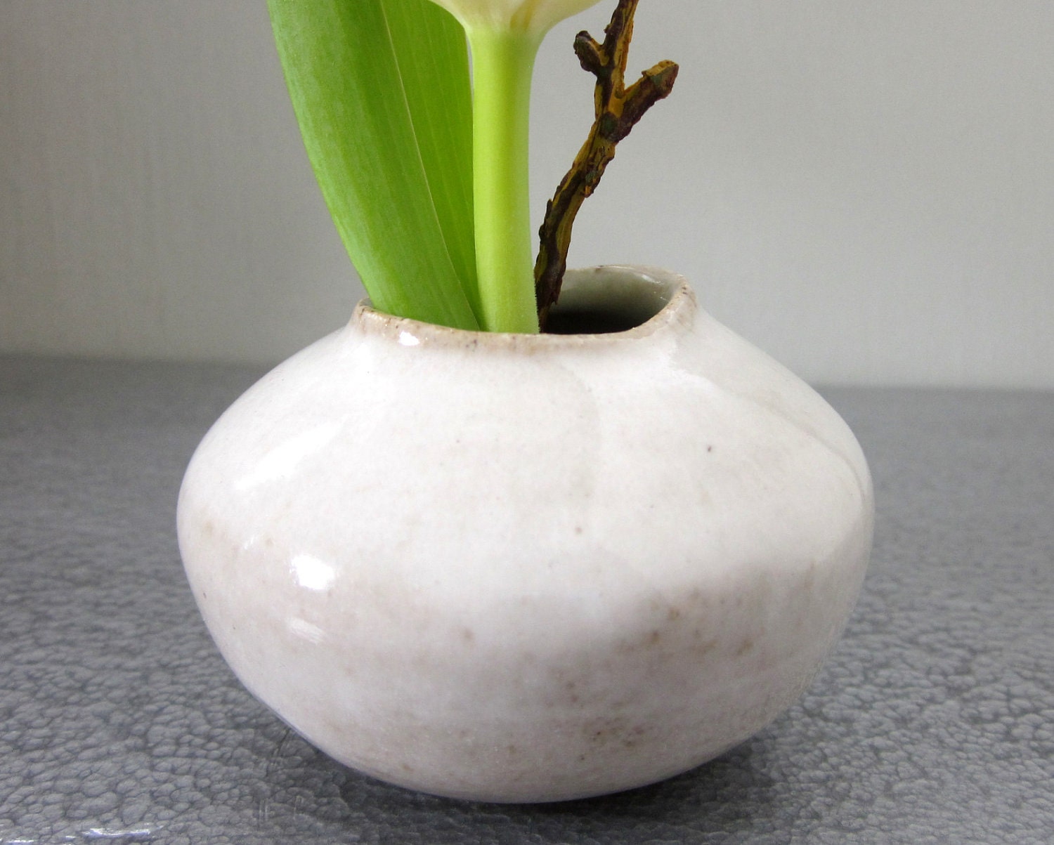 small white ikebana vase with flower frog kenzan by JDWolfePottery