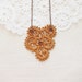 Matte Golden Lace Jewelry - Rustic Copper Scallop Lace Necklace - Glitter Mustard Caramel Brush Touches
