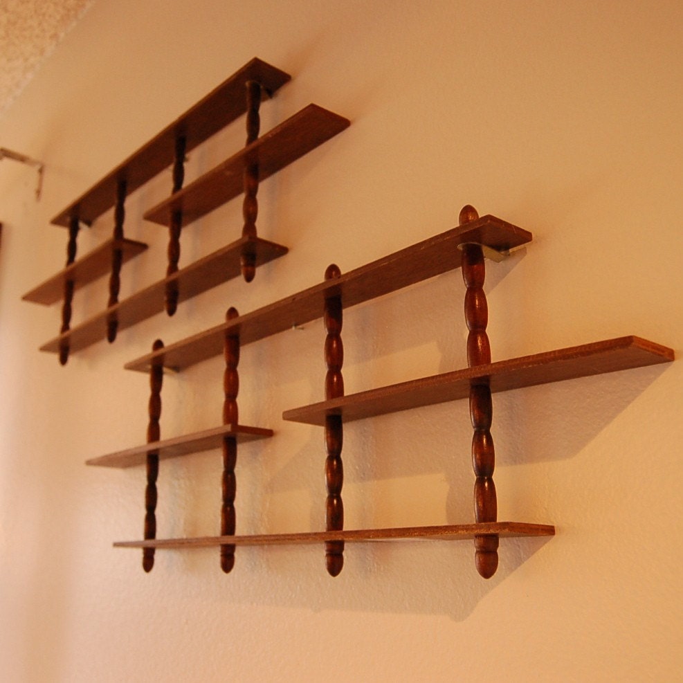Vintage wood display wall shelves for collectibles