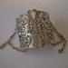 METAL LACE ARMOUR Bracelet Cuff With Custom Lovers Knot Chain and Vintage Aurora Borealis Dangle