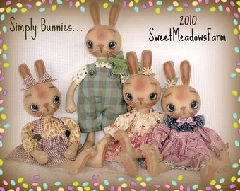 Primitive E-PATTERN Boy and Girl Bunny Rabbit Dolls