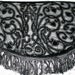 Vintage Black Velvet Flocked 60 Inch Fringed Shawl