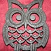 Vintage 1970s Black Iron Owl Cauldron Trivet Wall Hanging