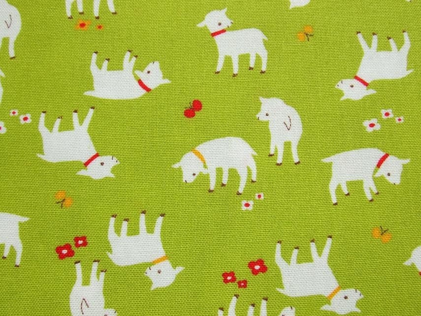 GOAT Print Japanese Fabric on GREEN HALF YARD