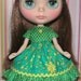Sea Blue Green Handmade Dress With Matching Headband With Bow For Blythe