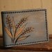 Leather Bifold Wallet - Blue and gold - Wild Wheat Pattern