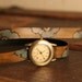 Leather Wrap Watch - Poppy Garden Pattern with Flowers - Turquoise and Antique Brown