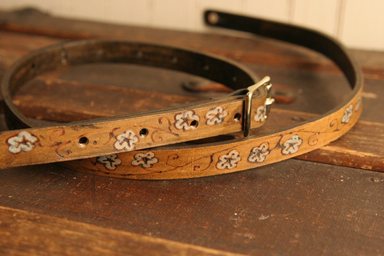 Leather Mandolin Strap Blue and antique brown Ginger