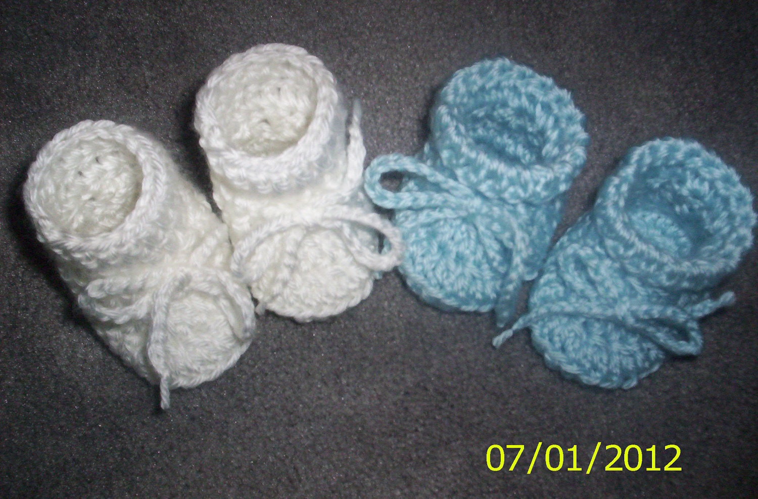 Newborn Baby Booties crocheted boy white blue two by crochet4life